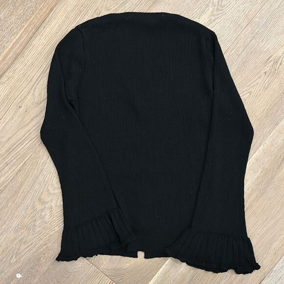 Max Studio Black Button Up Cardigan with Ruffle Sleeve cap (XS) - Picture 4 of 4